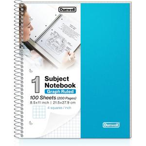 Dunwell Graph Paper Spiral Notebook (Blue) Plastic Cover, 100 Sheets, 1 Subject 4x4 Graph Paper Notebook 8.5 x 11, Graphing Notebook, 1/4 Inch Grid Graph Ruled Notebook, Poly Divider with Pockets Dunwell Graph Paper Spiral Notebook (Blue) Plastic Cover, 100 Sheets, 1 Subject 4x4 Graph Paper Notebook 8.5 x 11, Graphing Notebook, 1/4 Inch Grid Graph Ruled Notebook, Poly Divider with Pockets