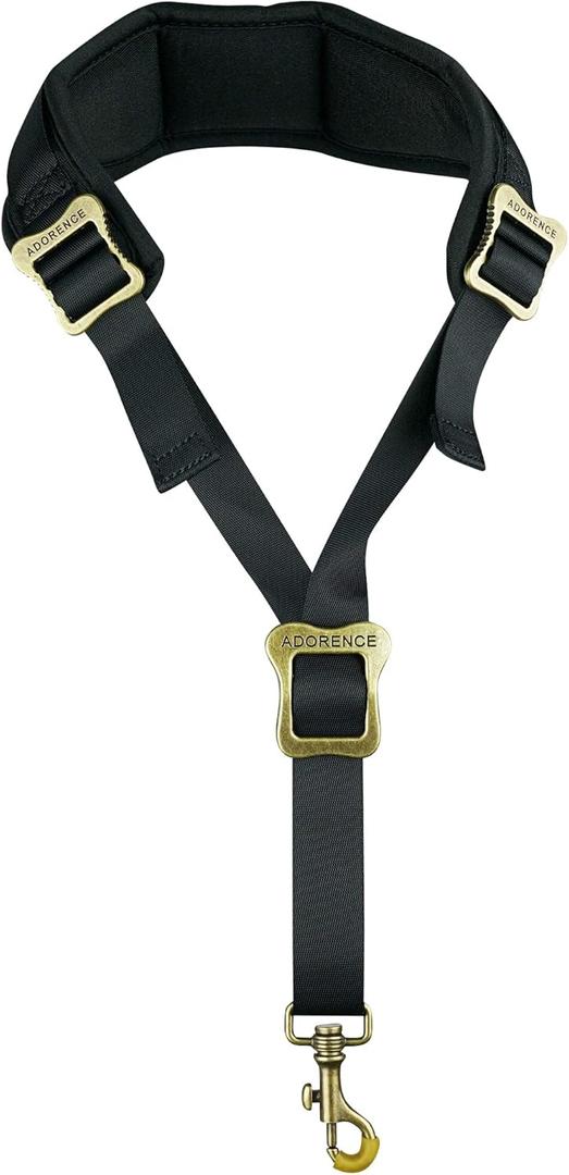 Adorence Saxophone Neck Strap with Cushioned Padding & Swivel Metal Hook - Comfortable Sax Strap for Tenor, Alto- Black, Metal Adjuster (Black-adjuster)