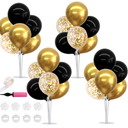 TONIFUL 4 Set Black Gold Balloon Centerpieces for Table,Balloon Stand Kit for Black Gold Party Decor 40th 50th 60th 70th Birthday Decorations Anniversary Graduation Decorations 2026 New Year Eve