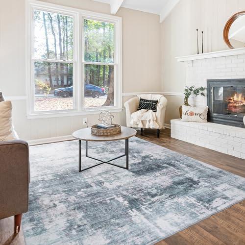 Hatppto Washable Abstract Area Rug 9x12 - Modern Style for Living Room, Bedroom, Kitchen - Machine Washable Rug for Living Room - Non Shedding and Non Slip - Low Pile Carpet 9x12 Beige/Grey/Black
