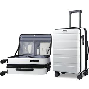 KROSER Carry On Luggage with Spinner Wheels & Built-in TSA Lock, Expandable Top Opening Hard Shell Suitcase Large Capacity Durable Rolling Luggage with USB Port, Carry-On 20-Inch, White