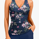 Women Tankini Swimsuits with Shorts - Two Piece Tummy Control Bathing Suits Top with Two Pockets Bottom Swimwear, size M