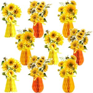 SUNBEAUTY 9 PCS Sunflower Honeycomb Centerpieces Sunflower Party Decorations Yellow Honeycomb Table Centerpiece for Spring Summer Garden Themed Birthday Baby Shower Decor