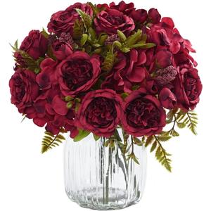 MARTINE MALL 4 Packs Peonies Artificial Flowers, Burgundy Artificial Peonies, Silk Peonies Flowers Fake Peonies Artificial Flowers Peonies Bouquet for Halloween Centerpiece Table Wedding Home Decor (Red)