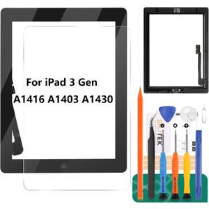 iPad 3 Screen Replacement-SRJTEK Touch Screen for iPad 3, 3rd Gen A1416 A1403 A1430 Digitizer Glass Sensor Assembly Repair Parts Kits,Include Home Button,Adhesive,Tempered Glass Black