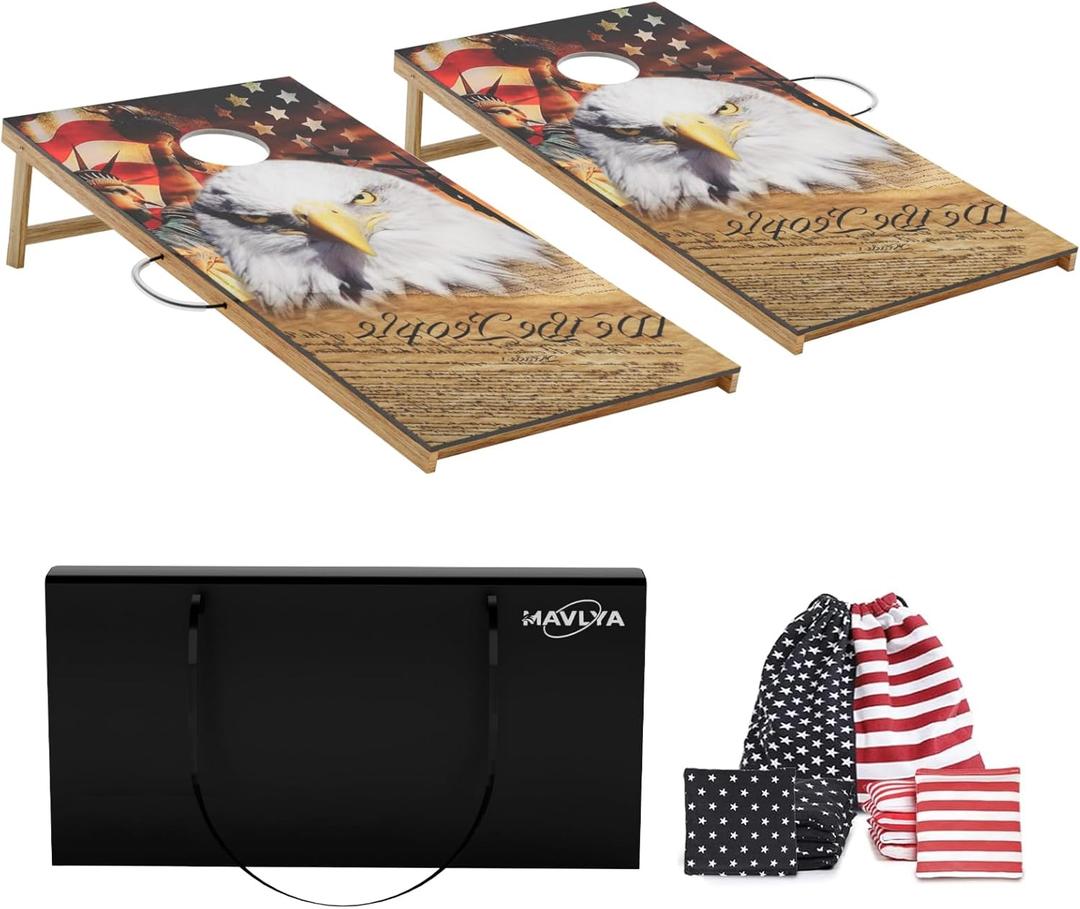 Cornhole Board Set,Corn Hole Games for Adults Outdoor,2X4FT Solid Wood Regulation Cornhole Boards with 8 Cornhole Beans Bags & Carry Case