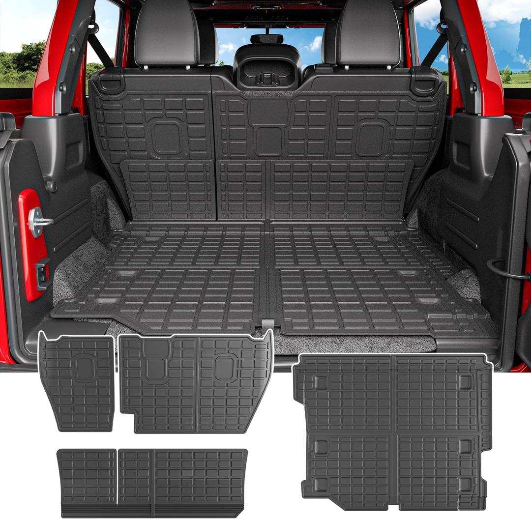 powoq Cargo Mat Compatible with 2018-2025 Jeep Wrangler JL Unlimited 4 Door Backrest Mat Trunk Mat TPE Replacement for 18-25 Jeep Wrangler JL 4X4 Accessories (Fit 18-25 JL 4X4,Trunk Mat+Backrest Mat)