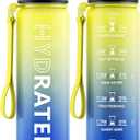 Water Bottle with Straw, 32oz Motivational Water Bottles with Time Marker to Drink, Tritan BPA Free, 1L Sports Water Bottle with Carry Strap LeakProof for Women Gym Fitness Outdoor (1 Pack) (Star Sky)
