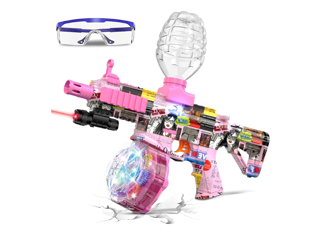 Anstoy Electric Gel Ball Blaster, Automatic Splat Gun Glowing in Dark with Glasses,Up to 166 FPS Orby Gun for Christmas Party,Gifts for Adults Ages 14+(Pink)