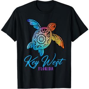 Key West T-Shirt Key West Florida Tribal Tie Dye Sea Turtle T-Shirt (Small, Black)