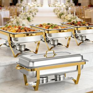 Chafing Dishes for Buffet 4 Pack 8QT Gold Buffet Warmers Sets
Stainless Steel Mirror-Like Polished Finish Food Warmers for Parties Events Weddings, Indoors and Outdoors
