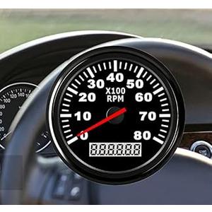 85MM Boat RPM Tachometer Outboard 0-8000RPM Tacho Meter Gauge Waterproof for Car Truck Marine Diesel Gasoline Engine RPM Tacho Gauge 9-32V with LCD Hourmeter Red Backlight