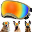 Large Dog Sunglasses with Adjustable Strap UV Protection, Winproof Puppy Sunglasses, Suitable for Medium-Large Pet Glasses, Dogs Eyes Soft Goggles, Khaki Colours