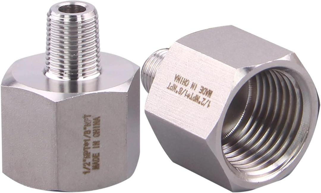 Forged Reducer Adapter Fitting - Stainless Steel 304 Reducing Pipe Connector, 1/2" NPT Female x 1/8" NPT Male (pack of 2)
