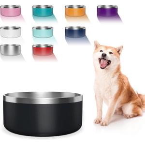 Dog Bowl, Stainless Steel Dog Food and Water Bowl with Non Slip Quiet Bottom, Easy to Clean, Dishwasher Safe, 64oz, Black