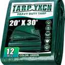 Green Heavy Duty Tarp 20x30 Feet, 12 Mil Thick Waterproof Poly Tarps Cover UV Resistant, Rip & Tear Proof with Metal Grommets Every 20 Inche
