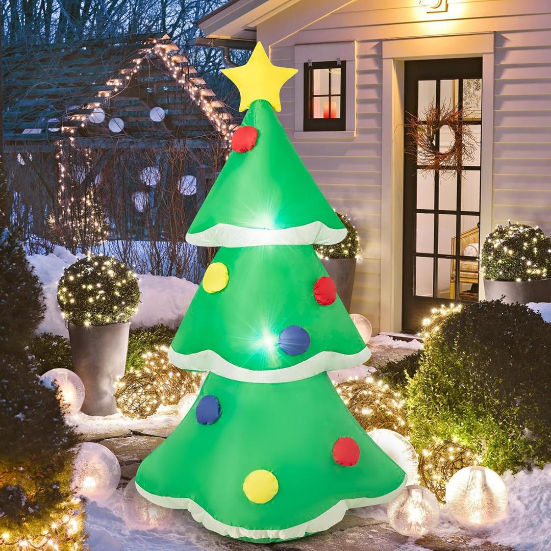 4FT LED Inflatable Tree Outdoor Decoration  Warm Lighted Tree Made of Weatherproof PVC, Perfect for Yard, Lawn, Garden & Parties