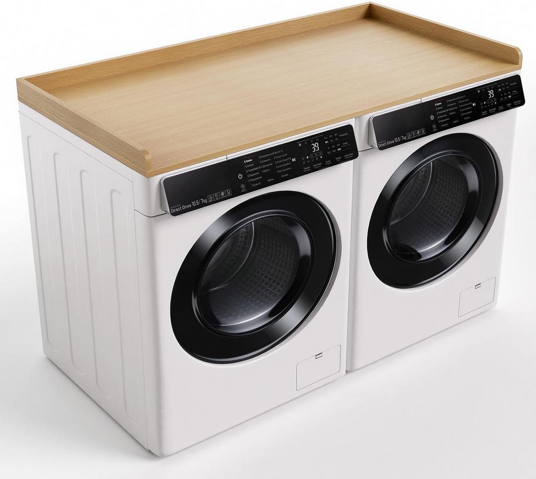 Washer Dryer Countertop, 27.5" x 54 Wood Washer and Dryer Countertop with Edge Rails for Laundry Room Organization and Storage, Oak