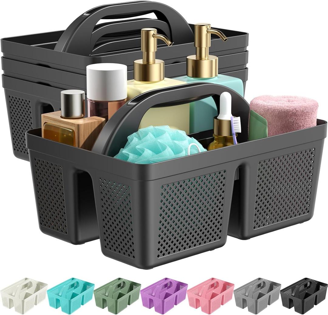 4 Pack Portable Shower Caddy, Integrated Handle, Reinforced Plastic, Organizer Storage Bathroom Supplies and Beauty Products, Cleaning Supplies, Shower Basket for Home, Dorm, Shelf and Cabinet (Black)