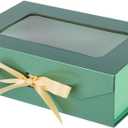 Green Gift Box for Presents with Ribbon 10.8x7.5x3.5 Inches Clear Gift Box with Window Magnetic Closure Gift Boxes with Lids
