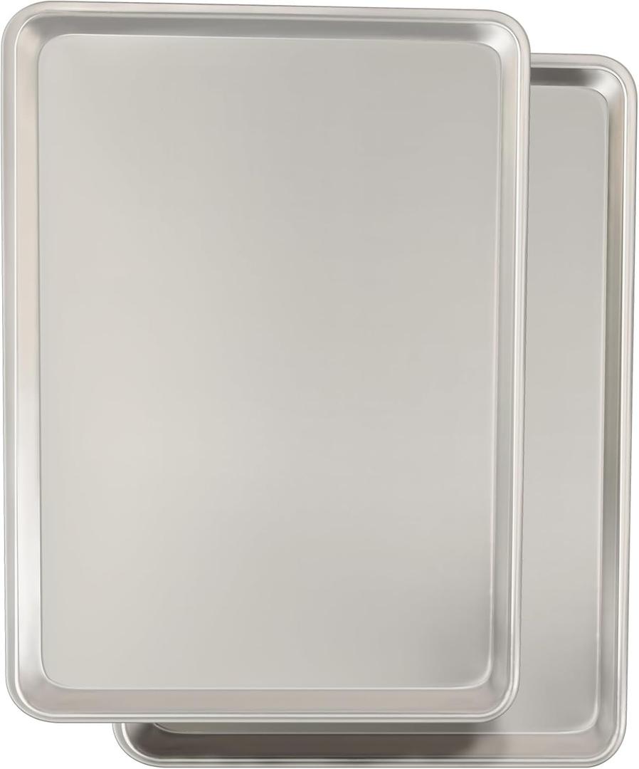 Commercial Quality Baking Sheet Pan Set, Natural Aluminum Cookie Sheet, Umite Chef Warp Resistant Nonstick Baker's Half Sheet Pan, Large Thick Cookie Tray Pans for Baking, Roasting(2 Pack, 18X13In)