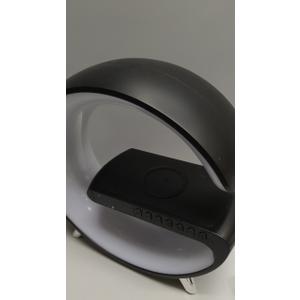 Smart Table Lamp with 4-in-1 Wireless Charger, Night Light, Bluetooth Speaker, Alarm Clock, App Control, Office, Bedroom, Home Decor (Black)