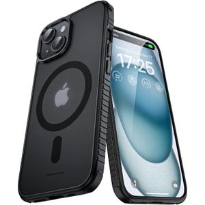UNBREAKcable Magnetic Case for iPhone 15, [Compatible with MagSafe] [Military Grade Shockproof] [Non-Slip] Translucent Matte Back Soft Silicone Protective Case for iPhone 15, Black