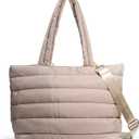 HOXIS Puffer Tote for Women Quilted Shoulder Handbag Lightweight Weekender Bag Purse for Work Travel Gym Shop
