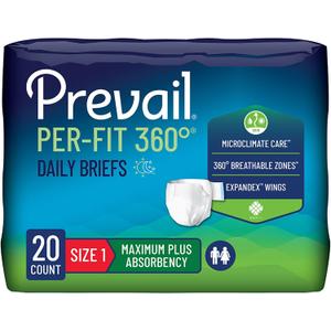 Prevail Per-Fit 360 Adult Incontinence Brief 1 Heavy Absorbency Breathable, PFNG-012/2, 57, 20 Ct