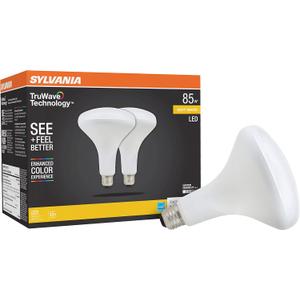 Sylvania TruWave BR40 LED Light Bulb, 85W = 12W, Medium Base, Dimmable, Frosted, 2700K, Soft White - 2 Pack (40785)