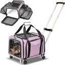 RUFF LIFE 101 Airline Approved Expandable Premium Pet Carrier on Wheels- Two Sided Rolling Carrier- Designed for Dogs & Cats- Extra Spacious Soft Lined Carrier! - Pink (RL- Pet Carrier Wheels)