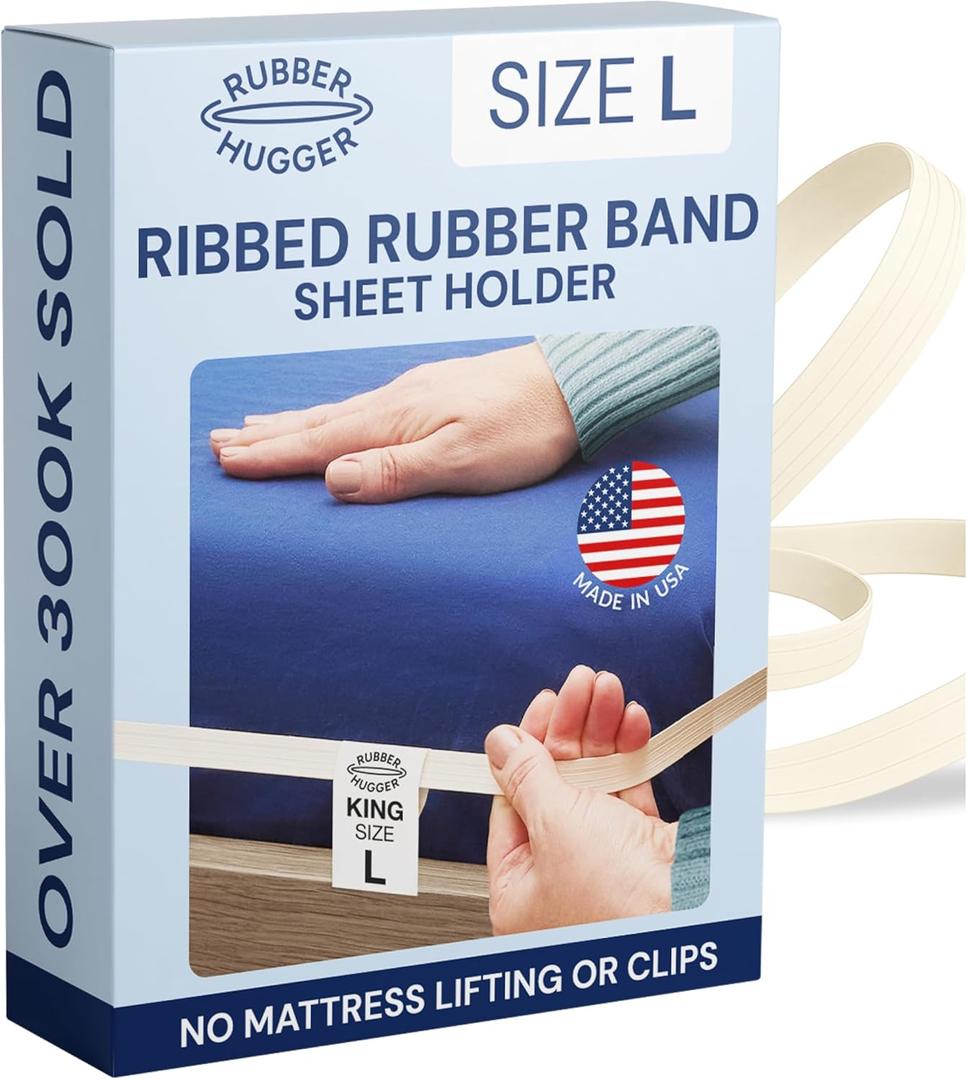 RUBBER HUGGER Elastic Fitted Sheet Straps - King Size Rubber 76" x 80" - Anti-Slip Grip & Mattress Straps - Bed Accessories - Secure Corner Holders to Keep Sheets in Place Bed Sheet Grippers