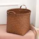 GIB Wicker Storage Baskets for Shelves, 11"x12" Round Woven Storage Cube Bins Organizer, Faux Rattan Wicker Blanket Basket for Organizing Clothes Toys Laundry Closet, 4 Pack, Brown
