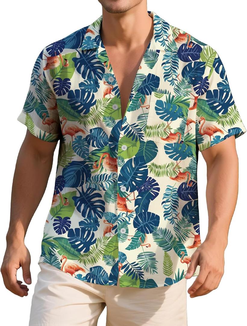 Hawaiian Shirt for Men Short Sleeve Button Down Summer Beach Casual Shirts Tropical Aloha Shirt Men Relaxed Fit (XXL)