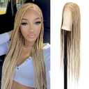 360 HD Full Lace Knotless Braided Wigs for Women Box Braid Wig with Baby Hair Braided Lace Front Wigs Human Hair Blended Braids Wig Long Blonde 36" (HD Full Lace Box Braids-36'')