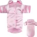 Dog Silk Pajamas Dog Shirts for Small Dogs Satin Pjs Two-Legged Puppy Clothes Lapel Sleepwear Cat Outfit (Pink, S)