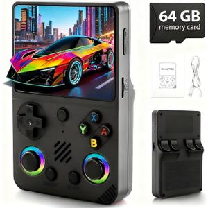 RG36PRO Handheld Game Console - Support 30000+Classic Games, 64G TF Card, Open Source System, 3.5-Inch Screen, 3000mAh Battery, Portable Console for Travel, Gift for Adult or Partner-Black