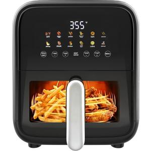 Simple Deluxe 12-in-1 Air Fryer 7.5 Qt, Digital Preset & DIY Function Airfryer with Visible Window, Nonstick and Dishwasher-Safe Basket, Chicken, Fries, Fish, Tart, Cake, DIY, Black