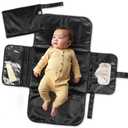 Tiny Twinkle Portable Diaper Changing Pad | Waterproof, Wipeable & Compact Baby Changing Pad for Travel | Smart Wipes Pocket & Organized Storage| Newborn Shower Gift (Black)