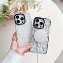 Compatible with iPhone 17 Case [Compatible with MagSafe] Clear Floral Cute Black Flowers for Women Girls Soft Silicone Shockproof for iPhone 17 Case-Black