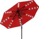 AreShark 9FT Patio Umbrella with Solar Lights, 32 Lighted Pool Umbrella w/Tilt and Crank, Outdoor Market Solar Umbrellas for Garden, Deck, Backyard, Pool and Beach, Red