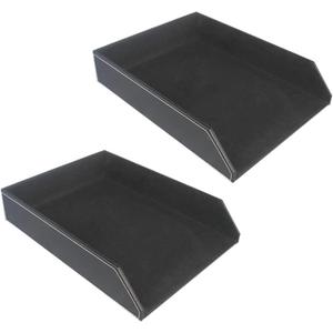 2X PU Leather Collection Letter Tray, Document Desk Organizer,Stackable Office File Document Tray Holder (Black)