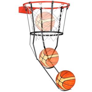 Basketball Return Attachment for Hoop Heavy Duty Basketball Rebounder with 6 Hooks, Basketball Accessories for Indoor and Outdoor, Basketball Hoop Rebounder for Solo Play and Practice, Metal, Black, MISSING NET