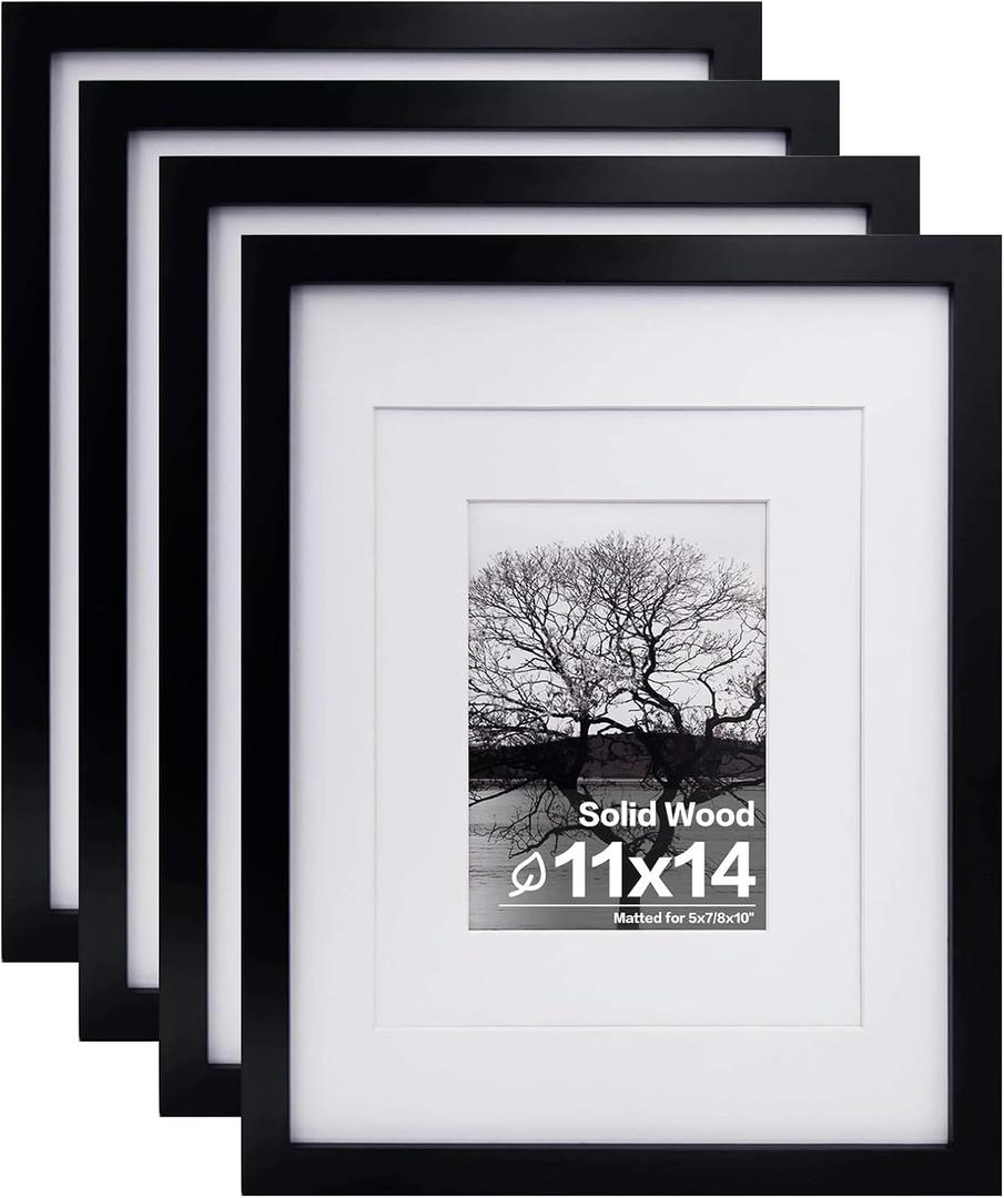 Egofine 11x14 Picture Frames Set of 4, Made of Solid Wood Covered by Plexiglass 5x7 and 8x10 with Mat or 11x14 without Mat, for Table Top Display and Wall Mounting Photo Frame Black Egofine 11x14 Picture Frames Set of 4, Made of Solid Wood Covered by Plexiglass 5x7 and 8x10 with Mat or 11x14 without Mat, for Table Top Display and Wall Mounting Photo Frame Black