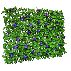 GLANT Expandable Fence Privacy Screen for Balcony Patio Outdoor,Decorative Faux Ivy Fencing Panel,Artificial Hedges (Single Sided Leaves) (4, Purple Flowers)