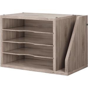 Creso hom Mail Sorter, File Organizer Desktop, Wood Desk Organizer with 3 Adjustable Shelves, Mail Holder for Office, Home, Letter Sorter File Holders for Envelopes, Mail Supplies Magazines, Greige