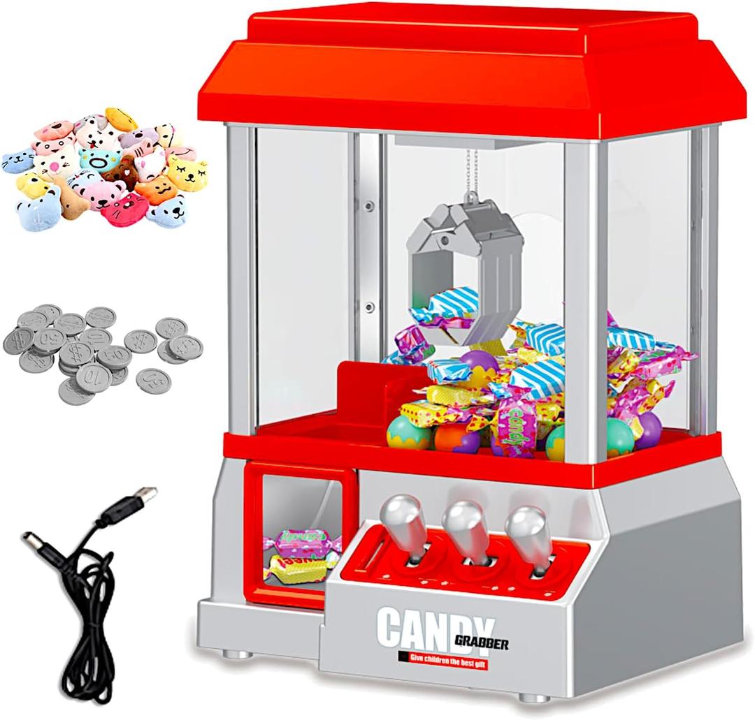 POCO DIVO Classic Claw Machine Arcade Grabber, Plushies Gift Candy Prize Figures Capsules Dispenser, Adjustable Game Music Token Slot Play, Battery USB Power Treats Crane, Kids Boys Girls Vending Toy