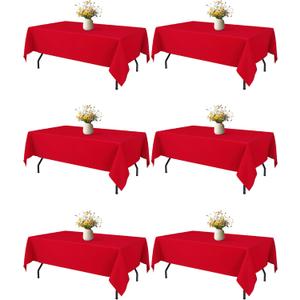 Niuara Red Rectangle Table Cloth - 6 Pack, 60" x 84" Washable Polyester Tablecloth for 5FT Tables, Wrinkle-Resistant Table Cover for Weddings & Parties