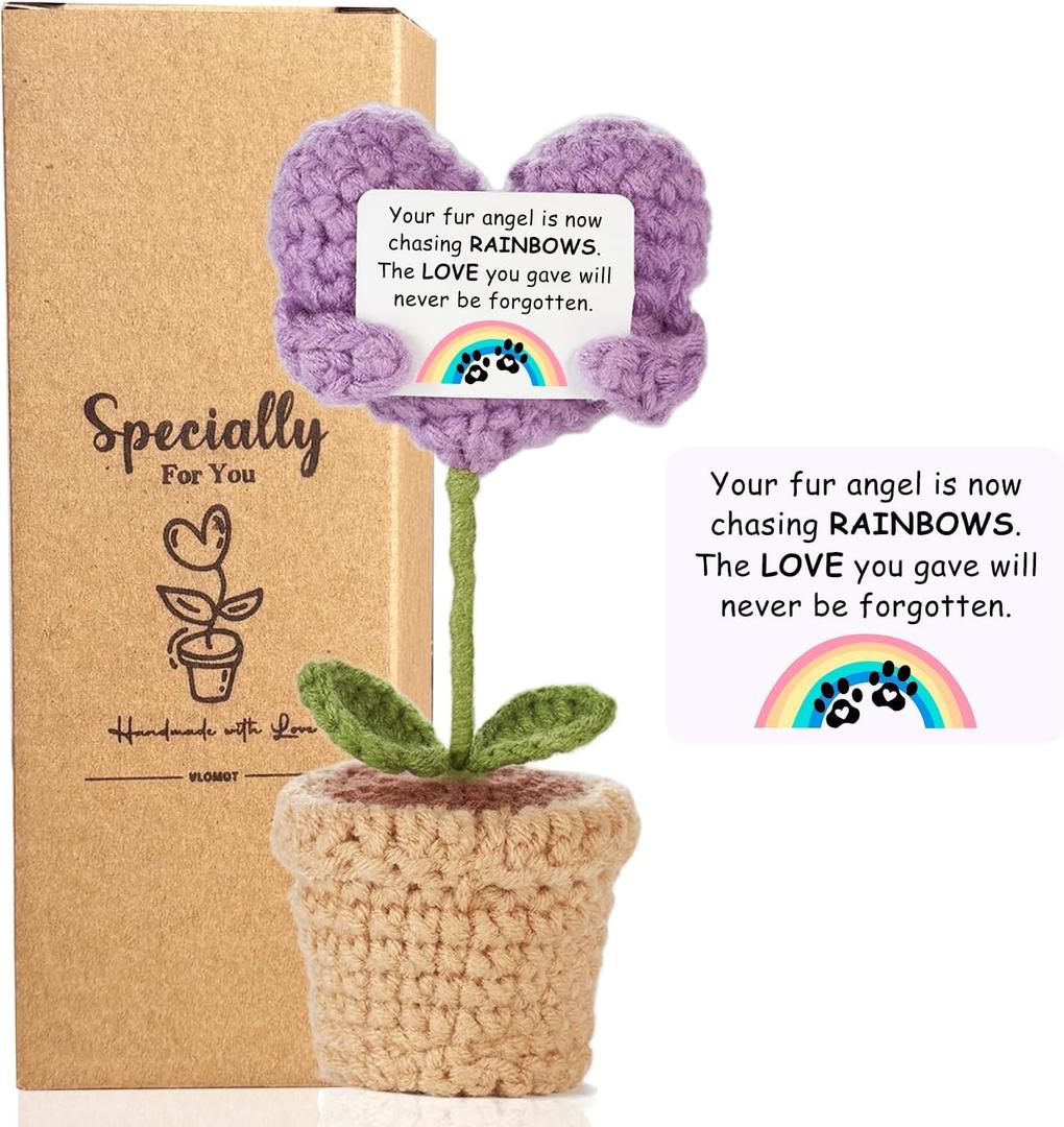 VLOMOT Pet Loss Sympathy Gift - Positive Crochet with Heart-Warming Card - Pet Memorial Gifts for Grieving Friends in Memory of Dog Cat