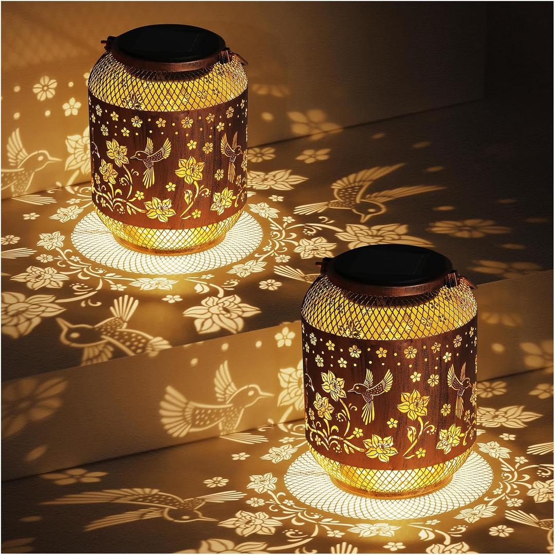 2 Pack Hummingbirds Solar Lanterns Outdoor Waterproof Garden Decor Birthday Gifts for Mom Women Grandma Metal Hanging Solar Lights Outdoor Decoration for Patio,Yard,Porch,Backyard